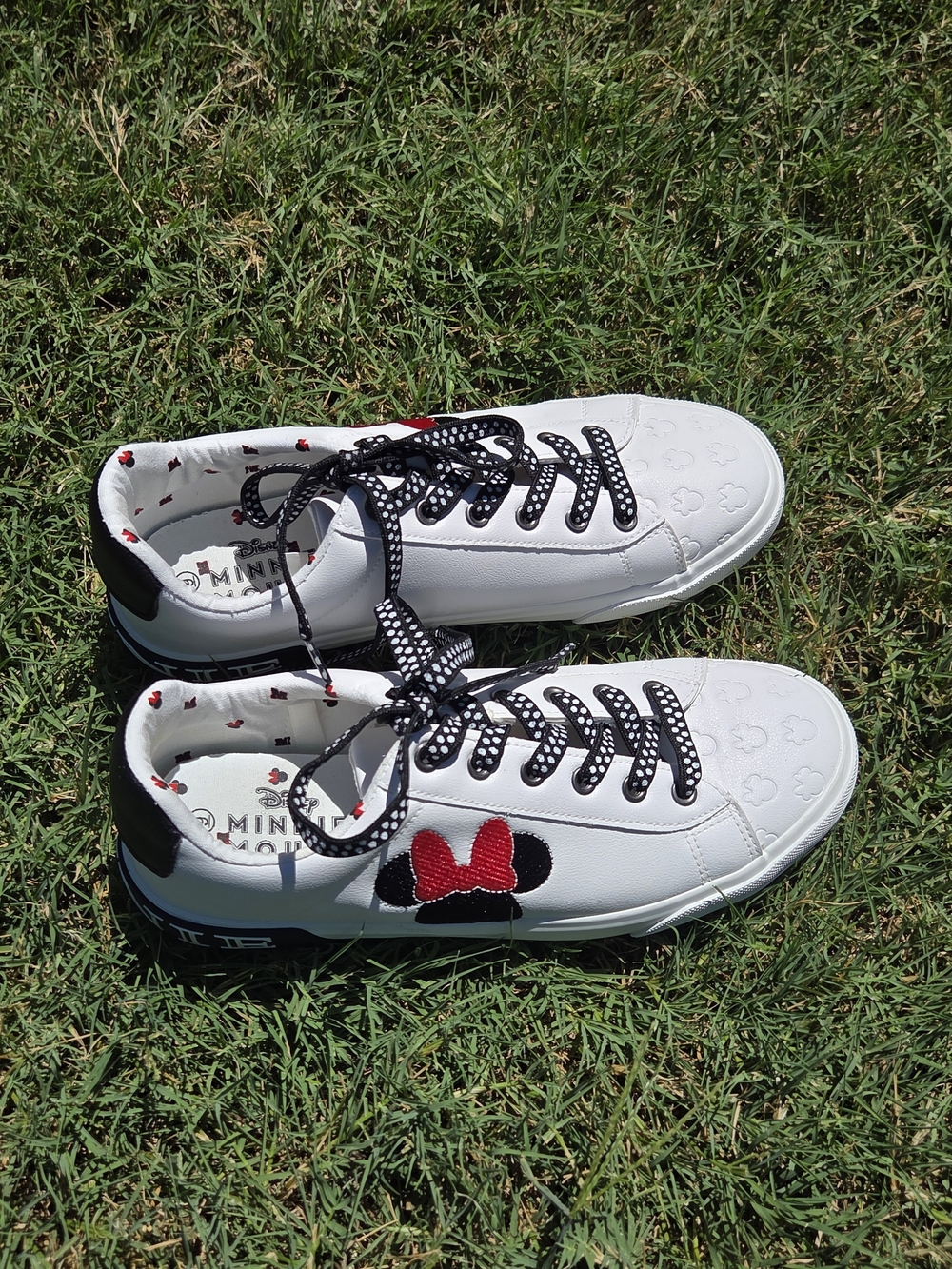 Disney White Sneakers with Red Bow and Black Accents